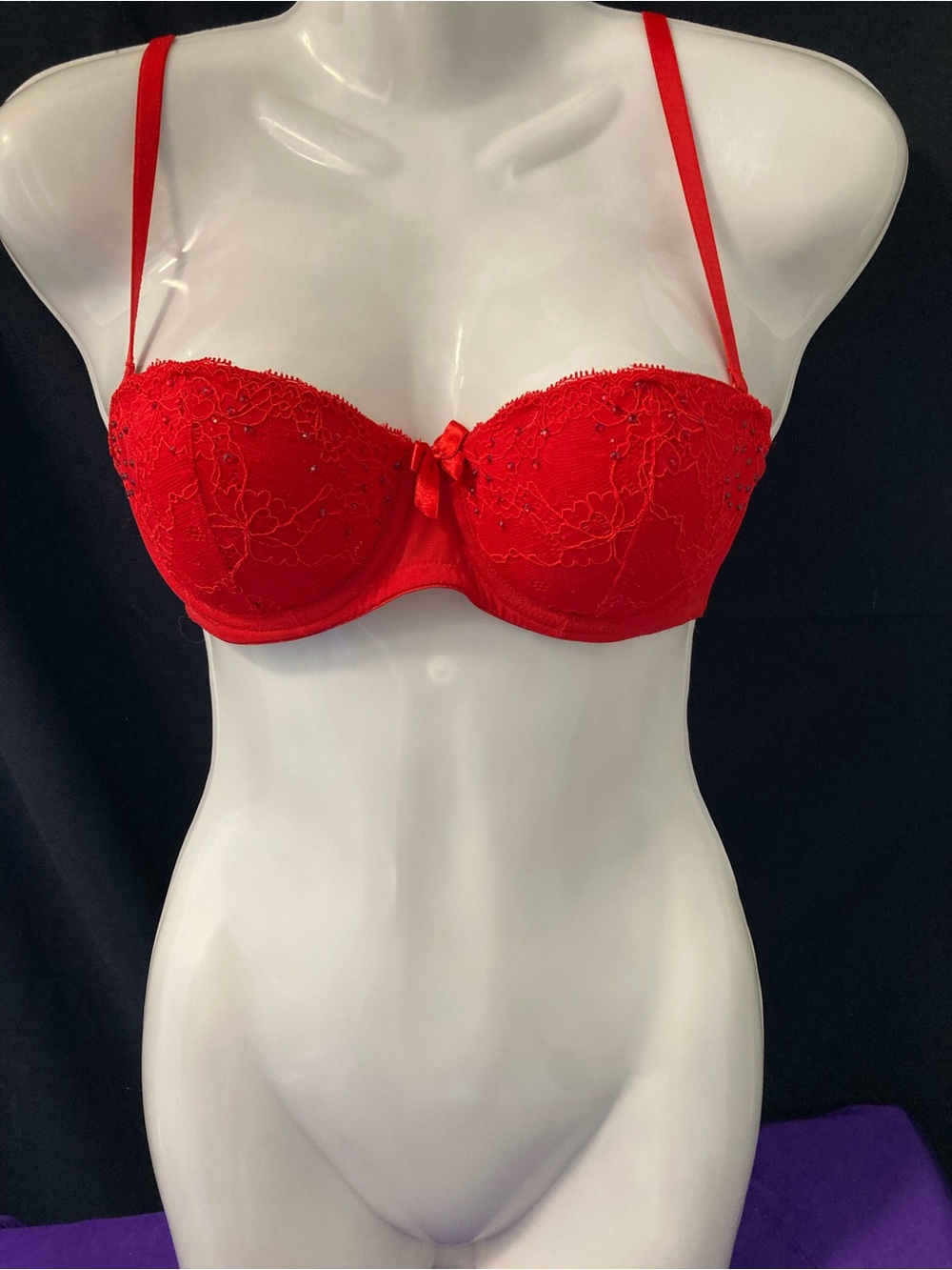 La Senza Red Lace Balconette Bra 32C Cherry Collection